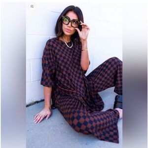 Dressed in LALA Checkered Wide Leg Pants - Black and Brown